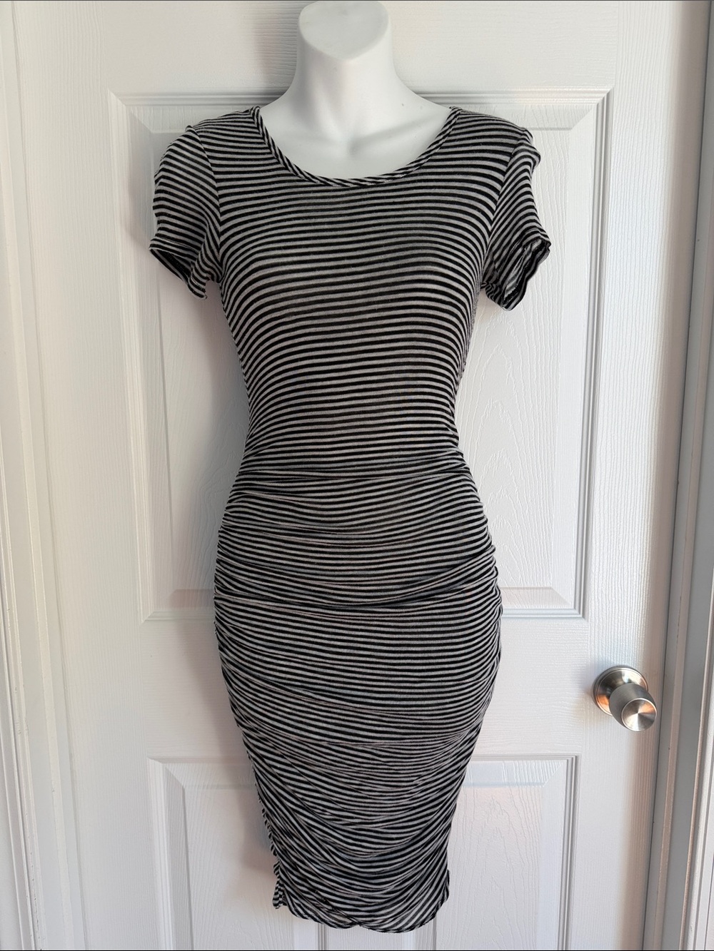 BCBGMaxAzria Black and White Striped Bodycon Dress